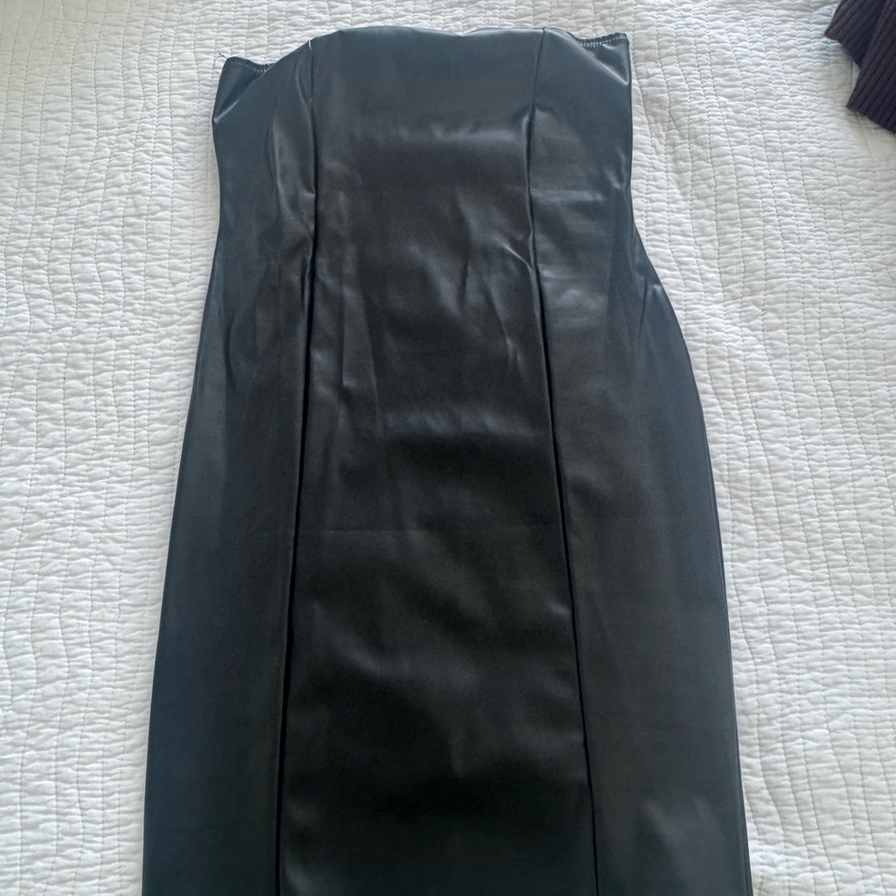 Strapless Faux Leather Mini Dress in Black